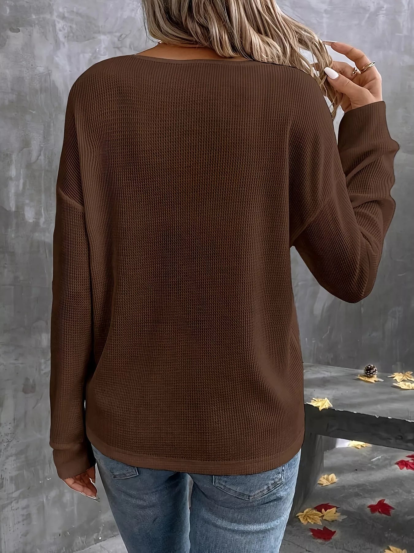 V-Neck Waffle Knit T-Shirt