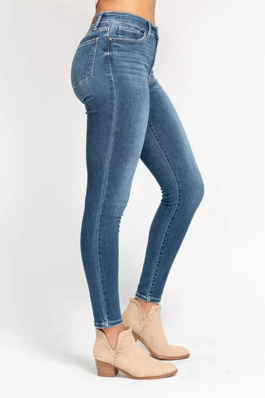 Dusty Dark Blue Full Size High Rise Button Fly Skinny Jeans Plus Size