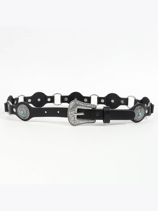 Vintage Turquoise Inlaid Belt Black