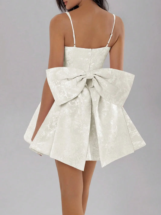 White Bow Back Sweetheart Neck Cami Dress – Elegant Mini Dress for Women
