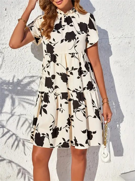 Trendy Print Short Sleeve Mini Dress