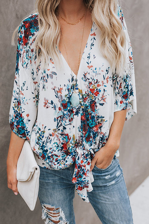 Real Charmer Shivering Print Bowknot Shirt - 3 Colors Blue