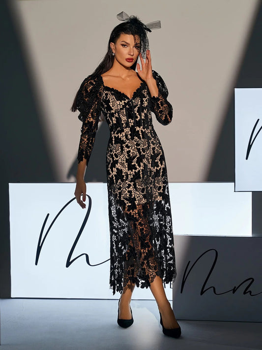 Black lace midi dress