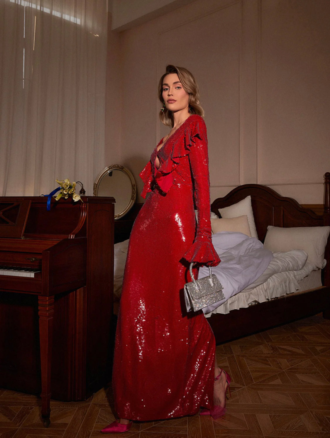 Serena red sequins maxi dress