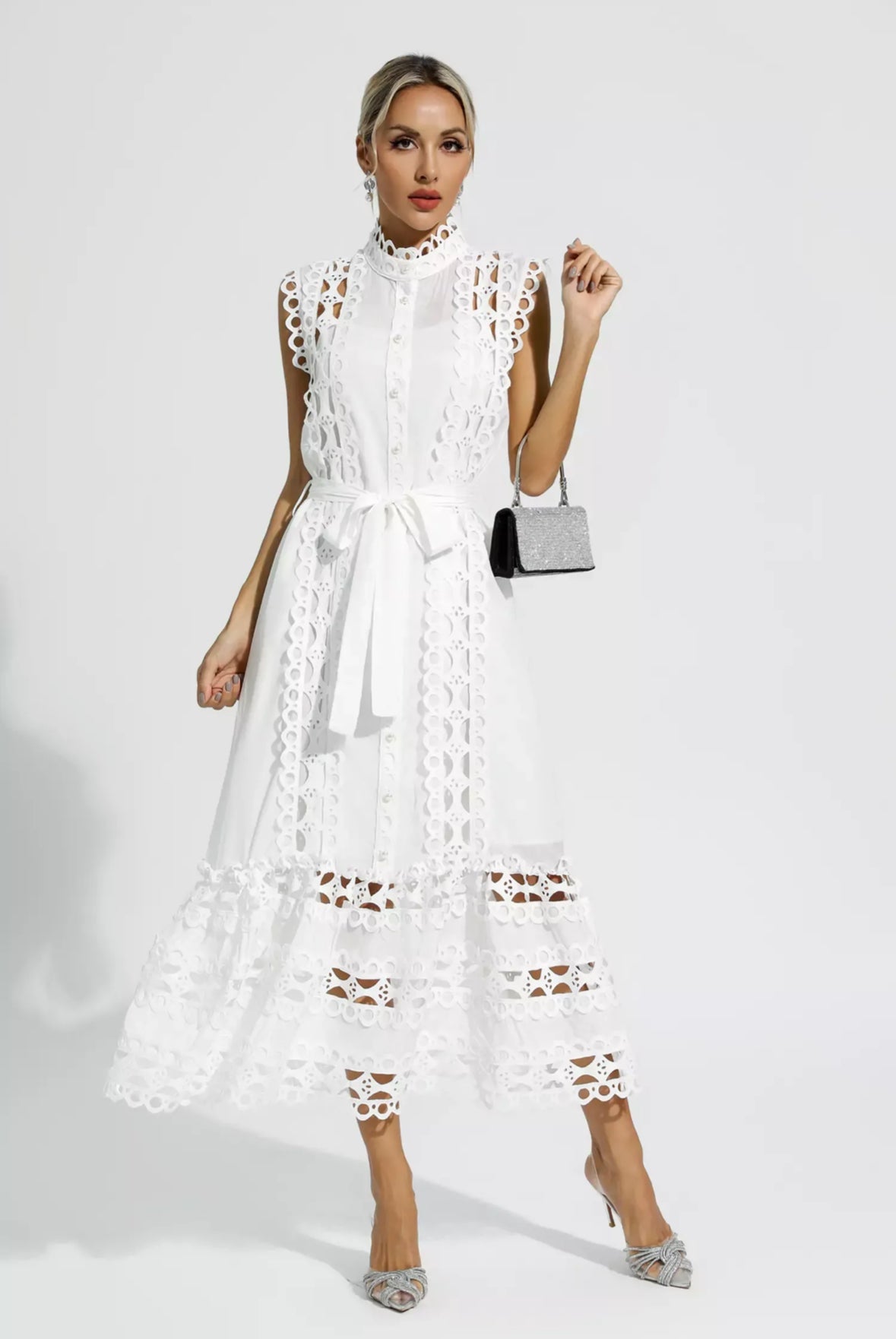 Black hollow lace maxi dress