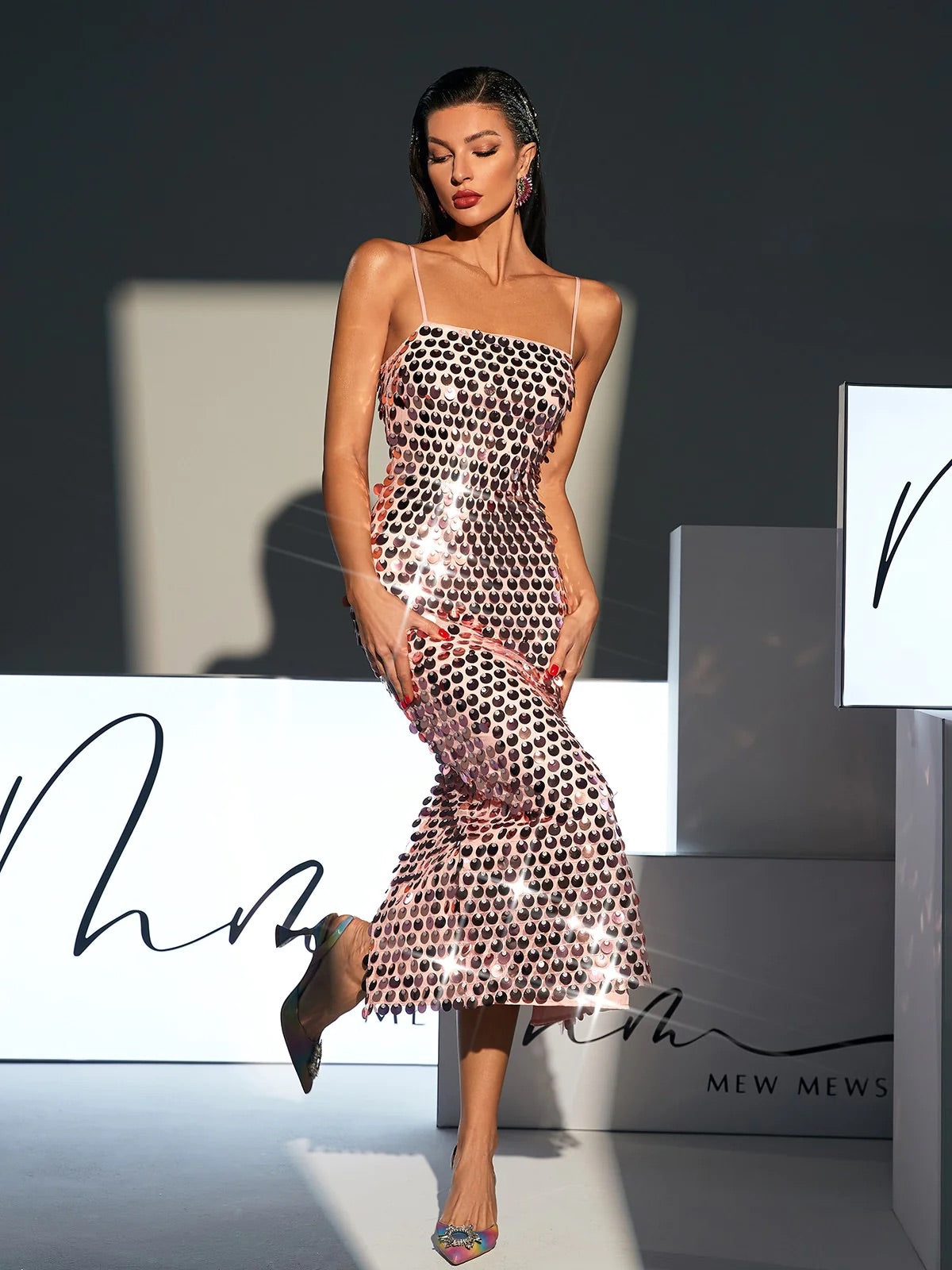 Pink sequin maxi dress