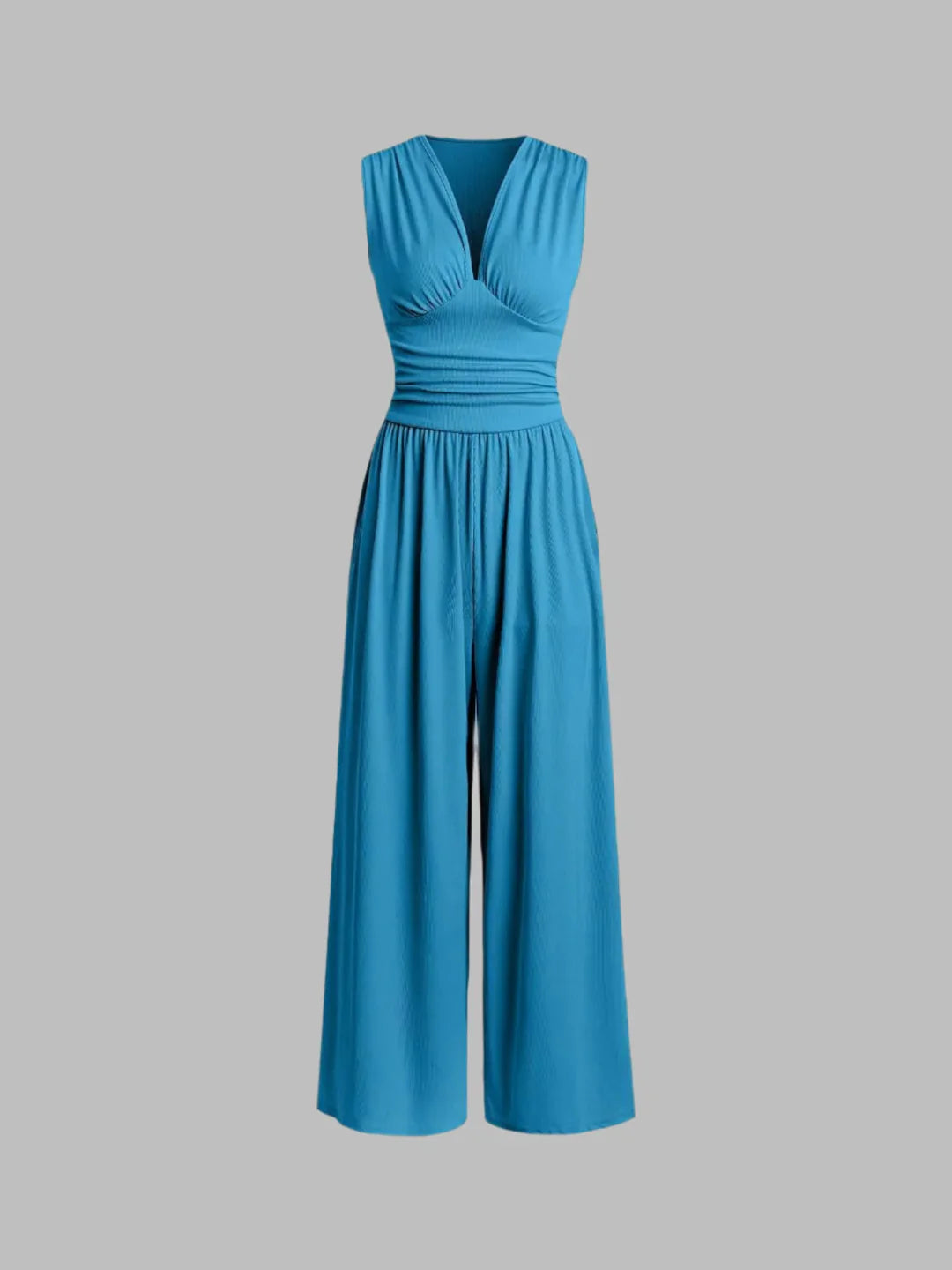 Amy | Stretchy Ruched V-Neck Wide-Leg Jumpsuit