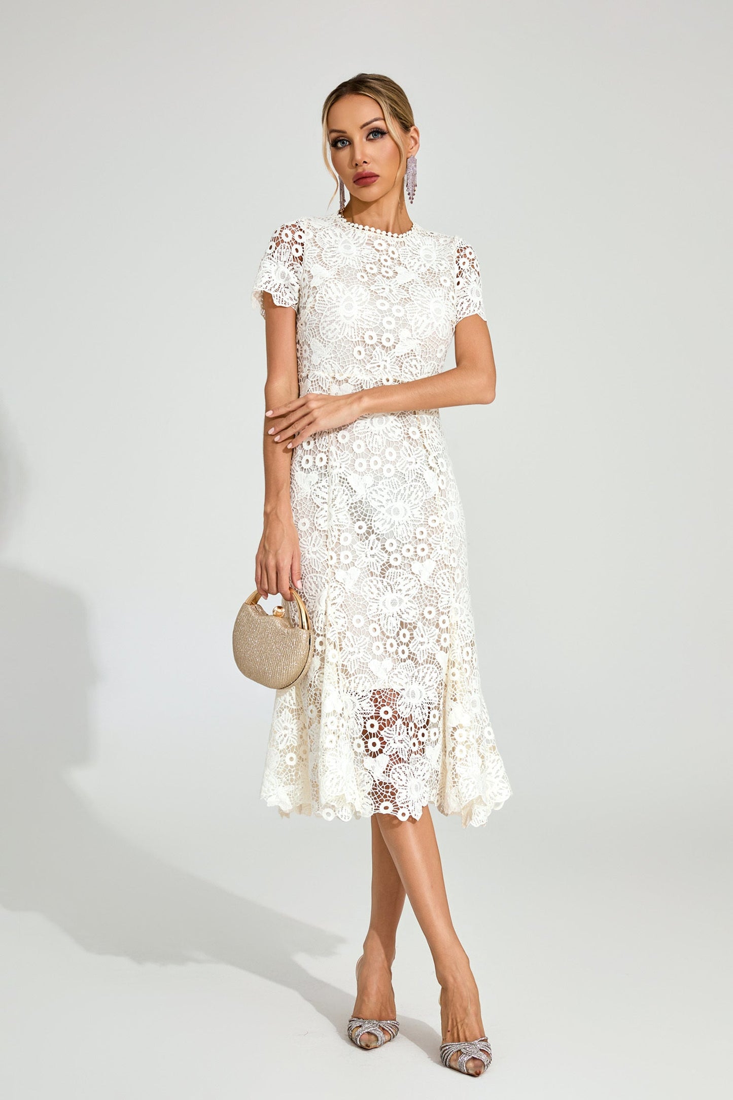 Florence White Lace Midi Dress