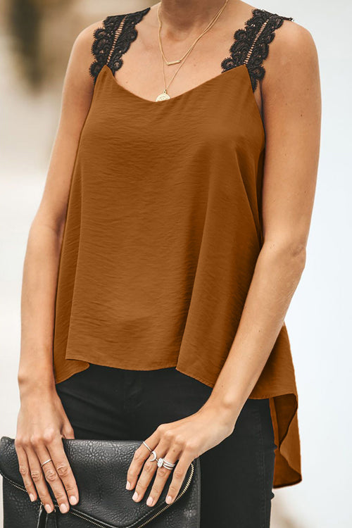 XOXO Lace V-Neck Tank Top - 4 Colors Coffee