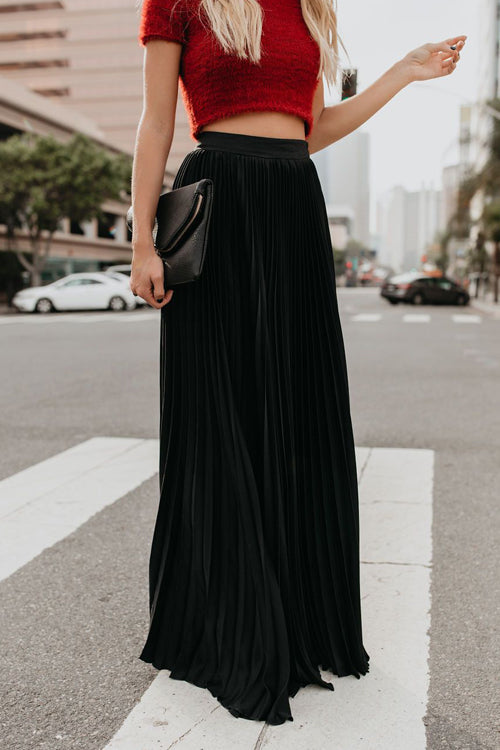 City View Pleated Maxi Skirt - 6 Colors Black