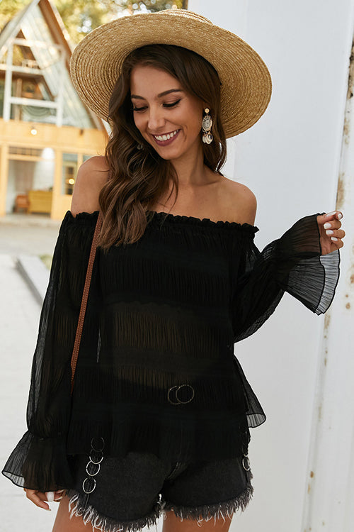Taking It Easy Off Shoulder Pleated Top - 3 Colors Black