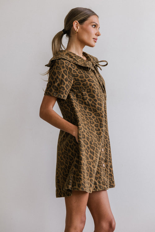 Moment Maker Leopard Print Denim Mini Dress - 2 Colors