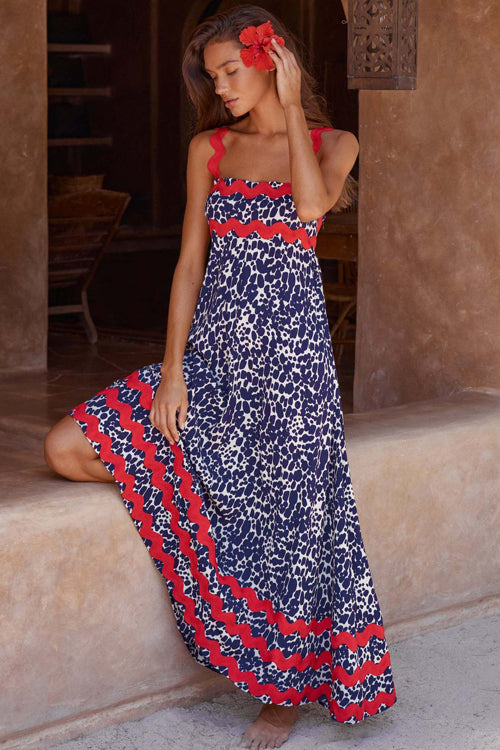 Always With Love Sleeveless Printed Maxi Dress - 5 Colors Red&Navy Print
