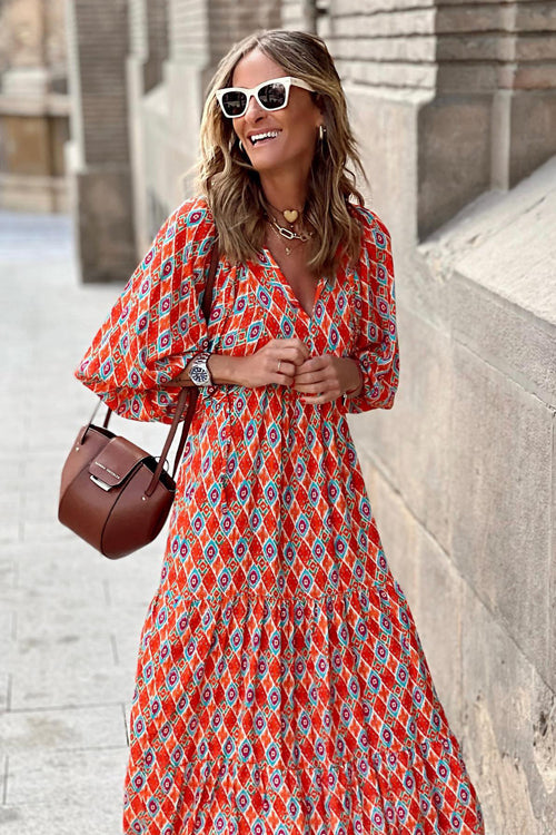 Completely In Love Boho Print Maxi Dress - 6 Colors Orange