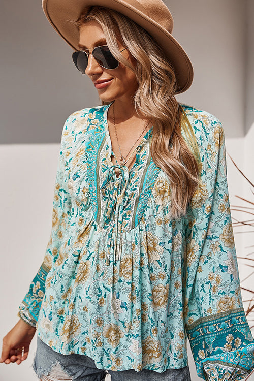 Flourishing Dreams Boho Printed Top - 5 Colors Blue