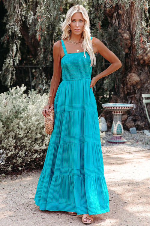 Stay With Me Babydoll Maxi Dress - 4 Colors Peacock Blue