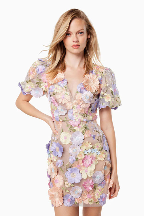 Follow the Summer 3D Floral Embroidered Mini Dress - 3 Colors Purple