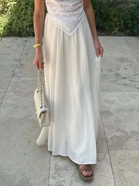 Halter Neck Backless Lace Top And Skirt Set-Skirt White