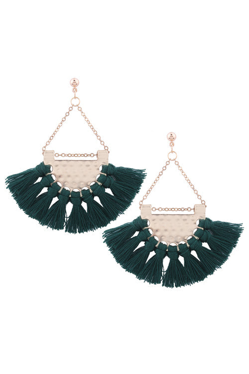 Metallic Tassel Sector Earrings Green