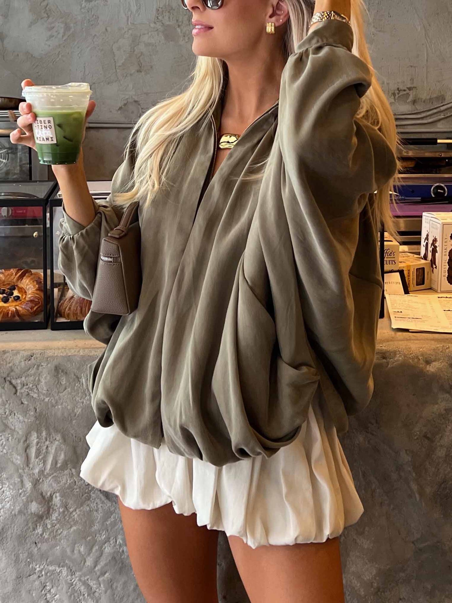 Elegant High-waisted Cream Pleated Bloomer Shorts