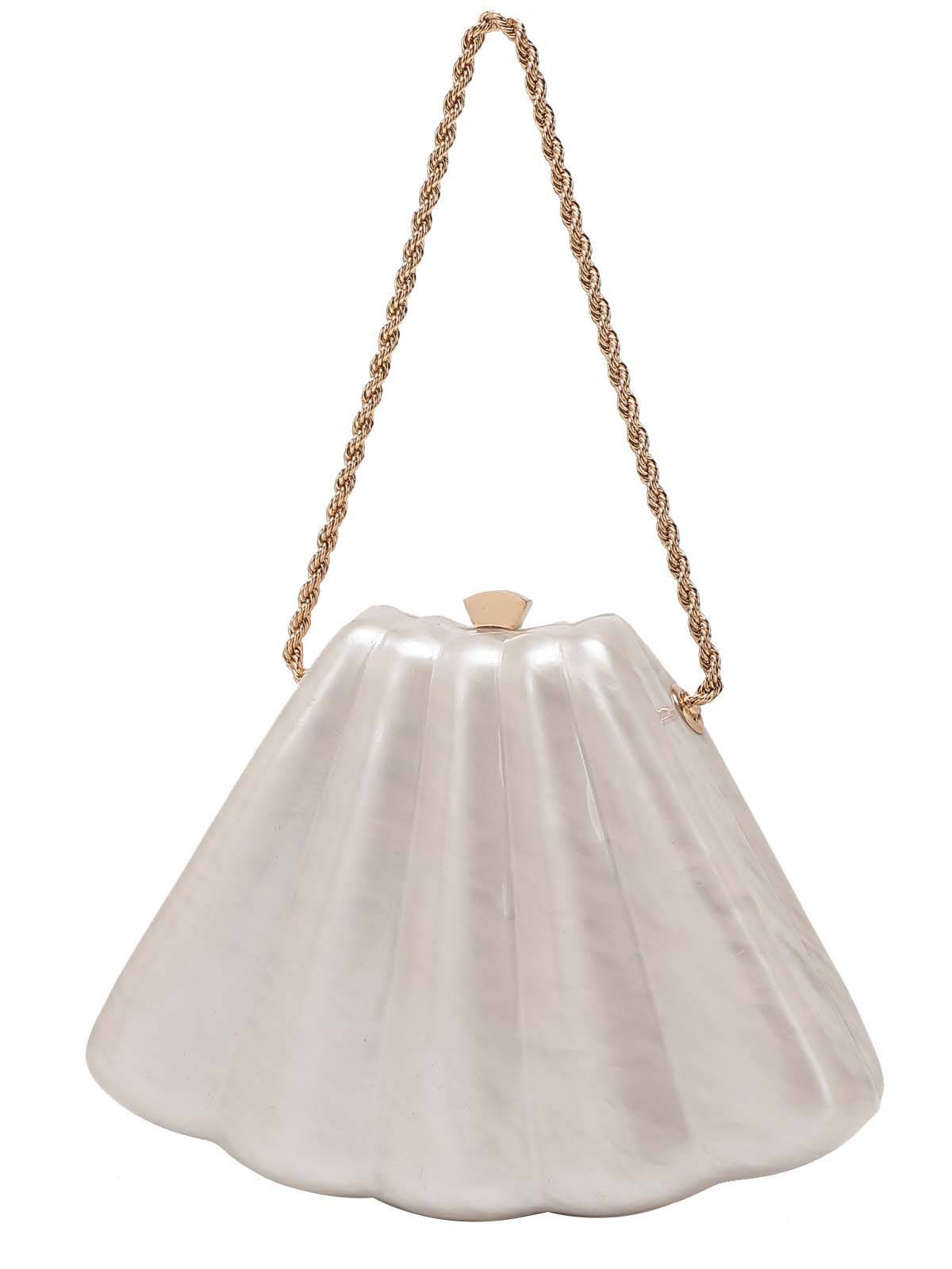 Shell Element Chain Bag Hand Bag White F
