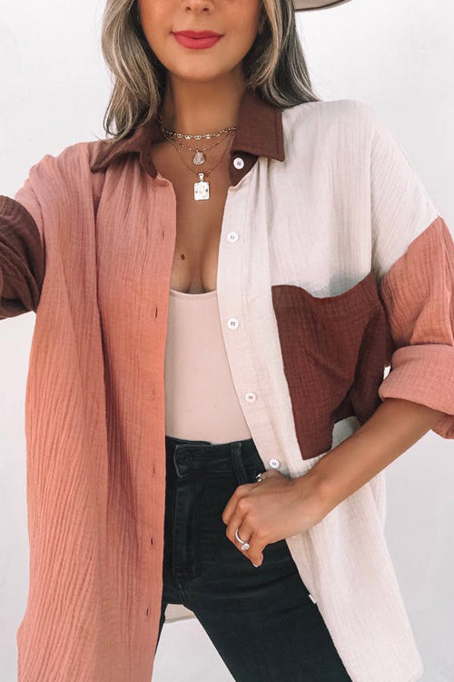 Field Day Colorblock Button Down Top - 2 Colors Khaki