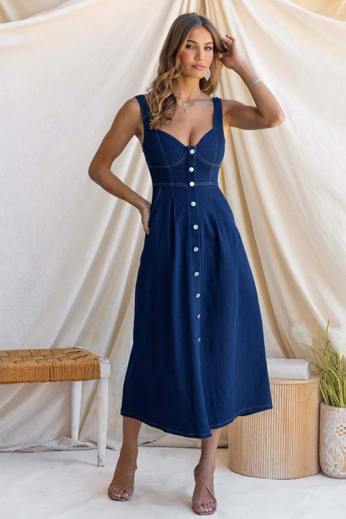 Didi Corset Bodice Denim Midi Dress - 2 Colors