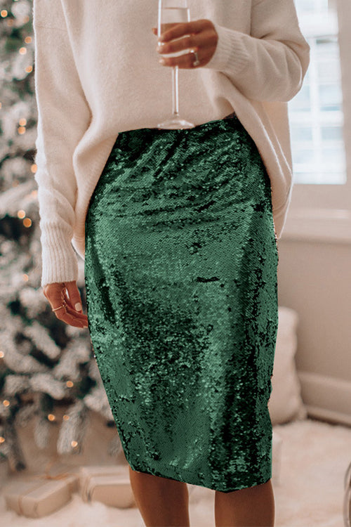 Watch Me Wow Sequin Midi Skirt - 4 Colors Green