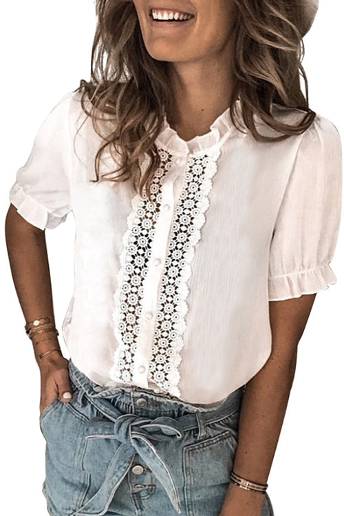 Patio Date Lace Ruffled Short Sleeve Top - 3 Colors White