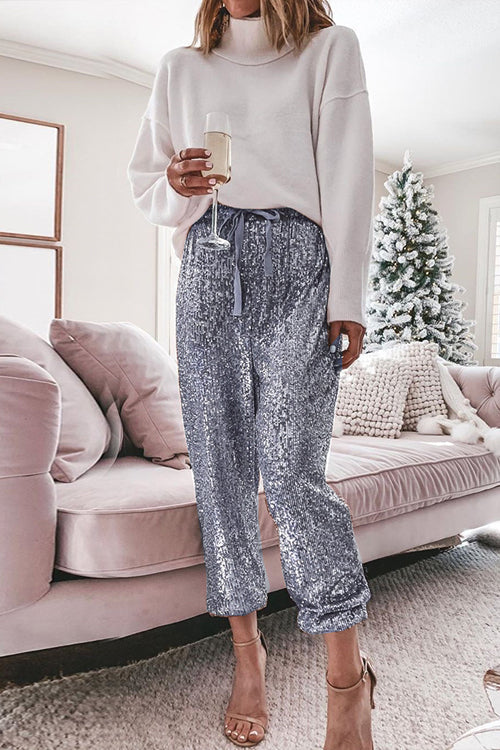Holiday Ready Golden Sequin Pants Silver