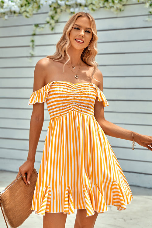 Loveliest Look Striped Off Shoulder Mini Dress - 3 Colors Yellow