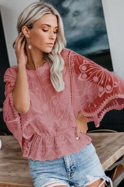Better By The Day Lace Embroidery Short Sleeve Top - 5 Colors Pink
