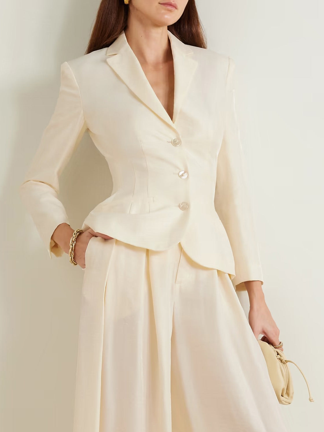 Elegant Tailored Waist Blazer Cream