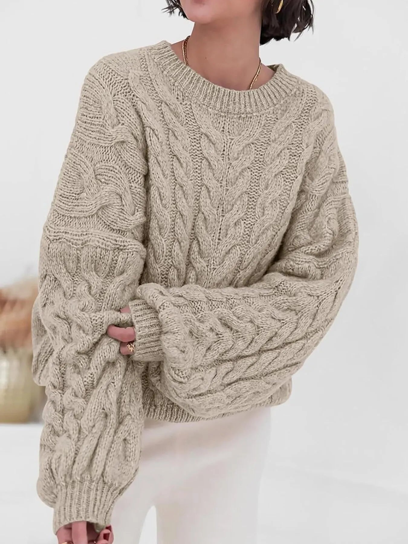 Cable Knit Long Sleeve Sweater – Cozy, Classic Winter Essential