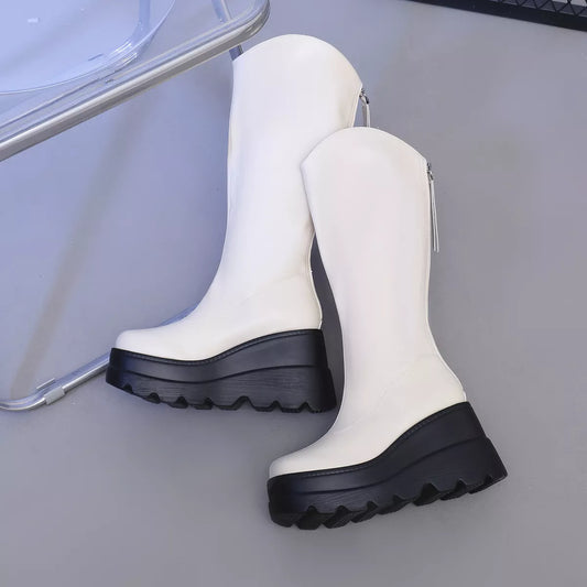 Round Toe Platform Wedge Boots