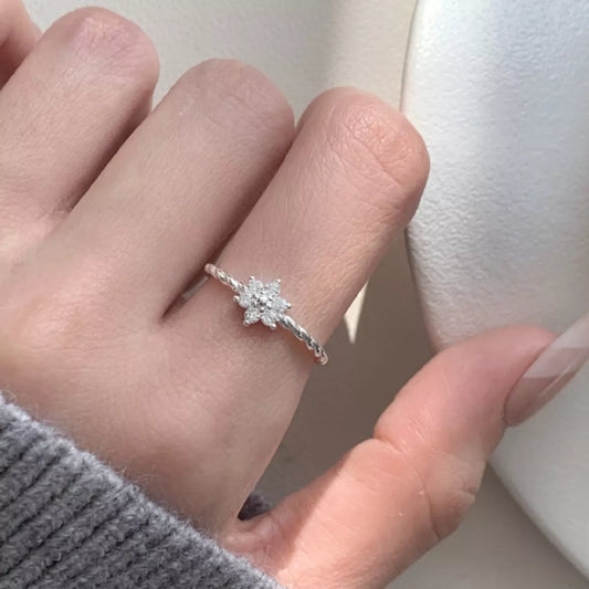 925 Sterling Silver Zircon Flower Open Ring Silver One Size