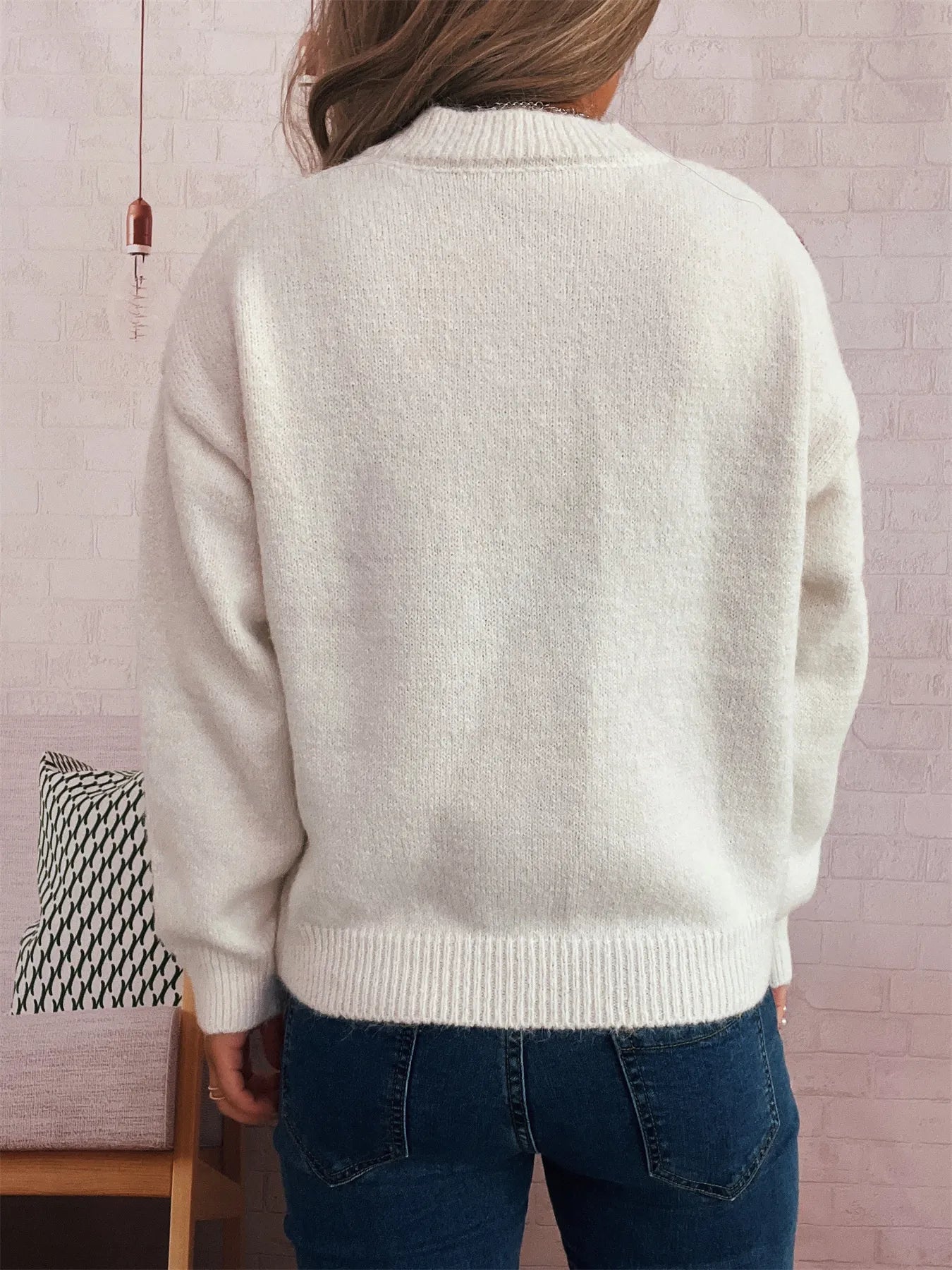 Women’s Contrast Cherry Round Neck Sweater – Cute Knit Pullover for Fall & Winter