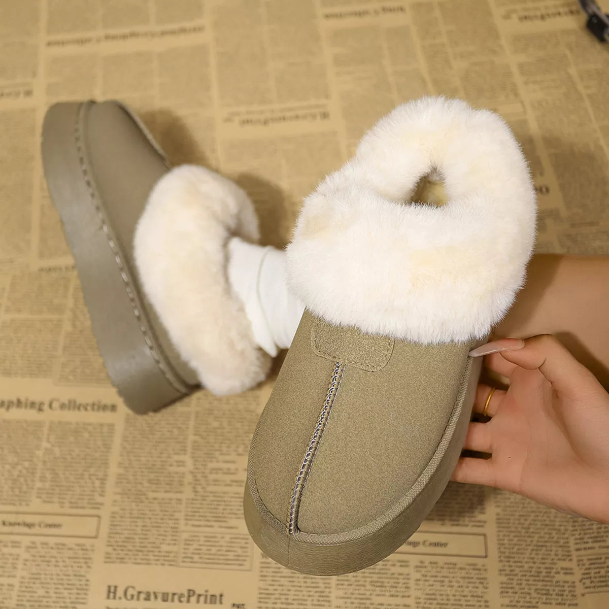 Fuzzy Trim Platform Boots
