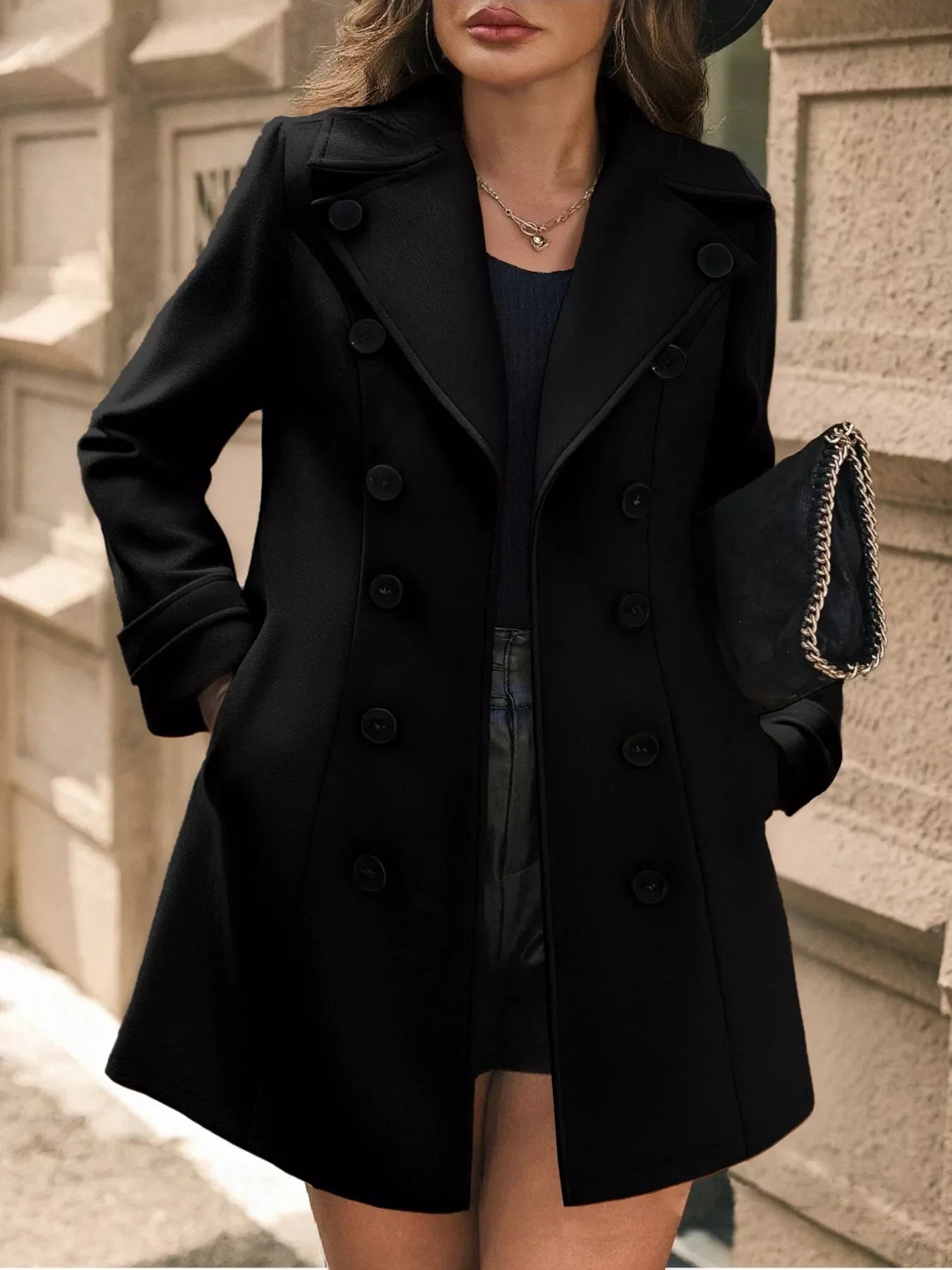 Double-Breasted Wool Blend Overcoat