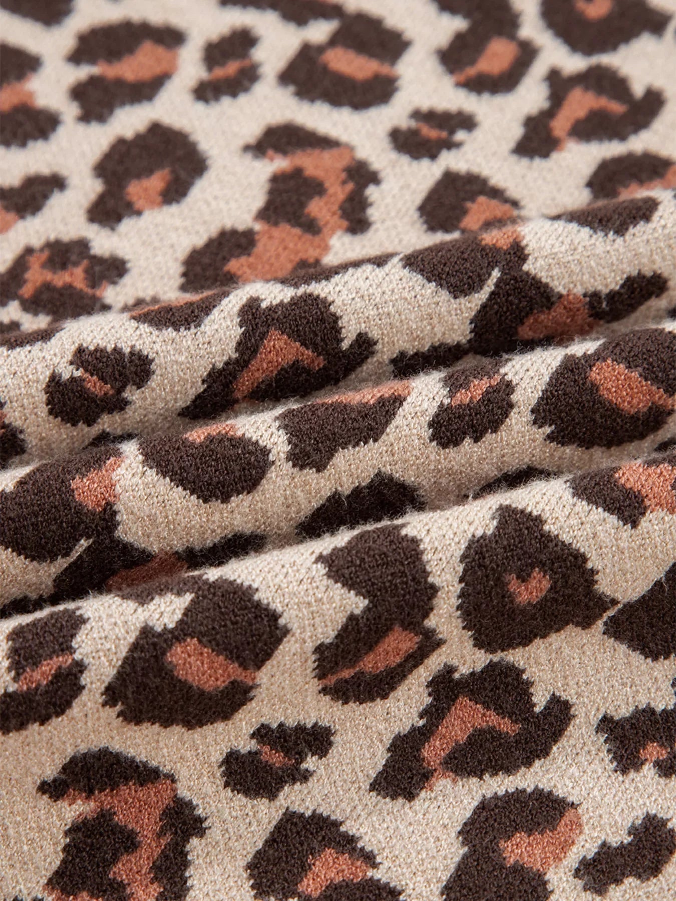 Leopard Print High Neck Shift Mini Sweater Dress