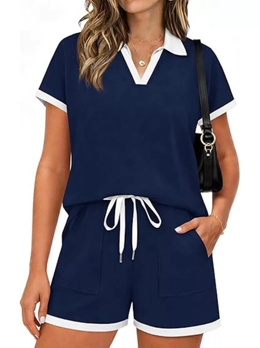 Short Sleeve Polo Set Top and Shorts