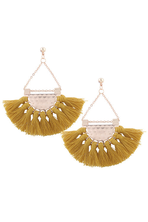Metallic Tassel Sector Earrings Yellow