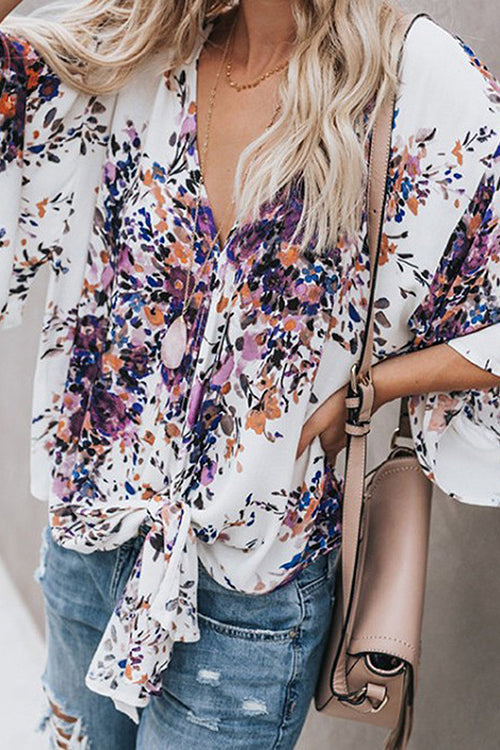 Real Charmer Shivering Print Bowknot Shirt - 3 Colors Purple