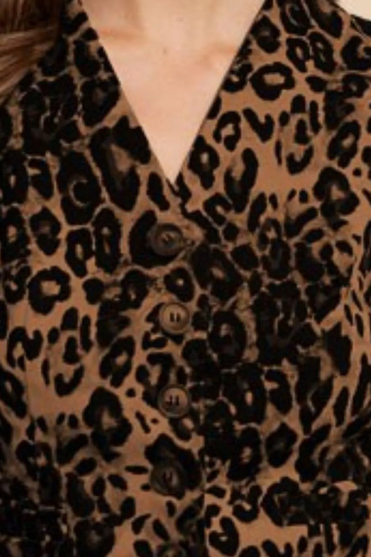 Annie Wear Stretch Leopard Denim Button Down Vest