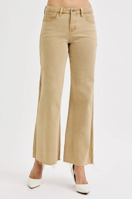 Confident Curve Tan Raw Hem Jeans