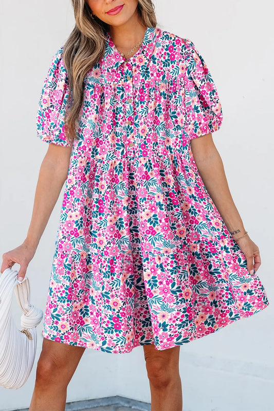 Beautiful Floral Sleeve Mini Shirt Dress