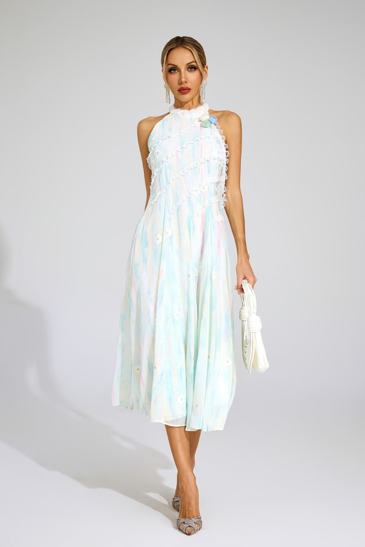 Céleste Pastel Lace Midi Dress