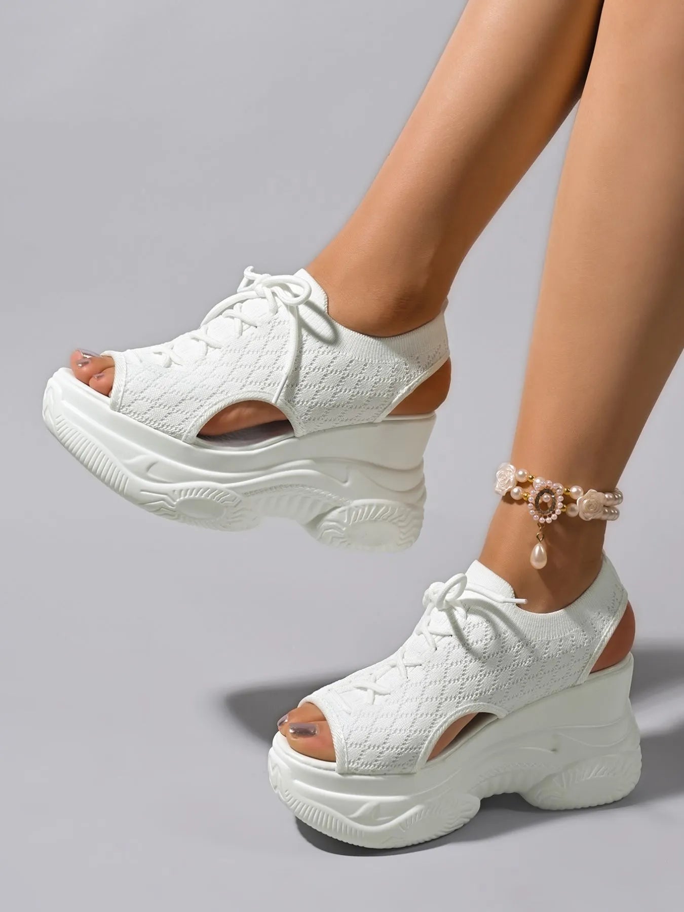 Lace-Up Cutout Platform Wedge Sandals – Bold, Elevated Look