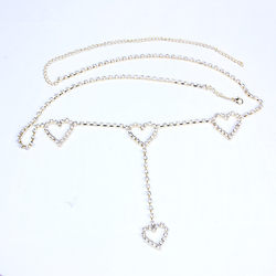 Rhinestone Heart-Shaped Waist Chain Body Cha Bridal Accessories Sexy Model Rhinestone Love Belt Ornament Accessories One Size Silver