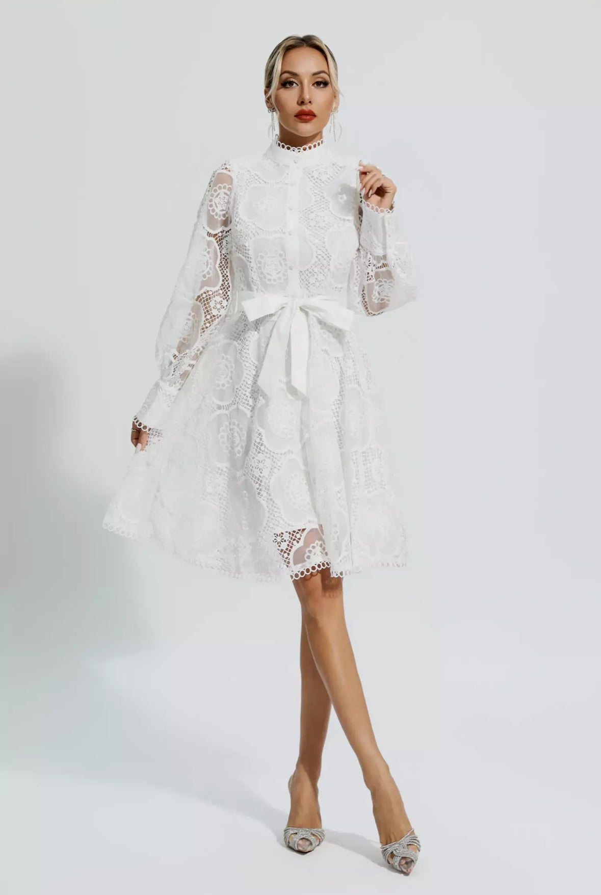 Floral lace tied mini dress